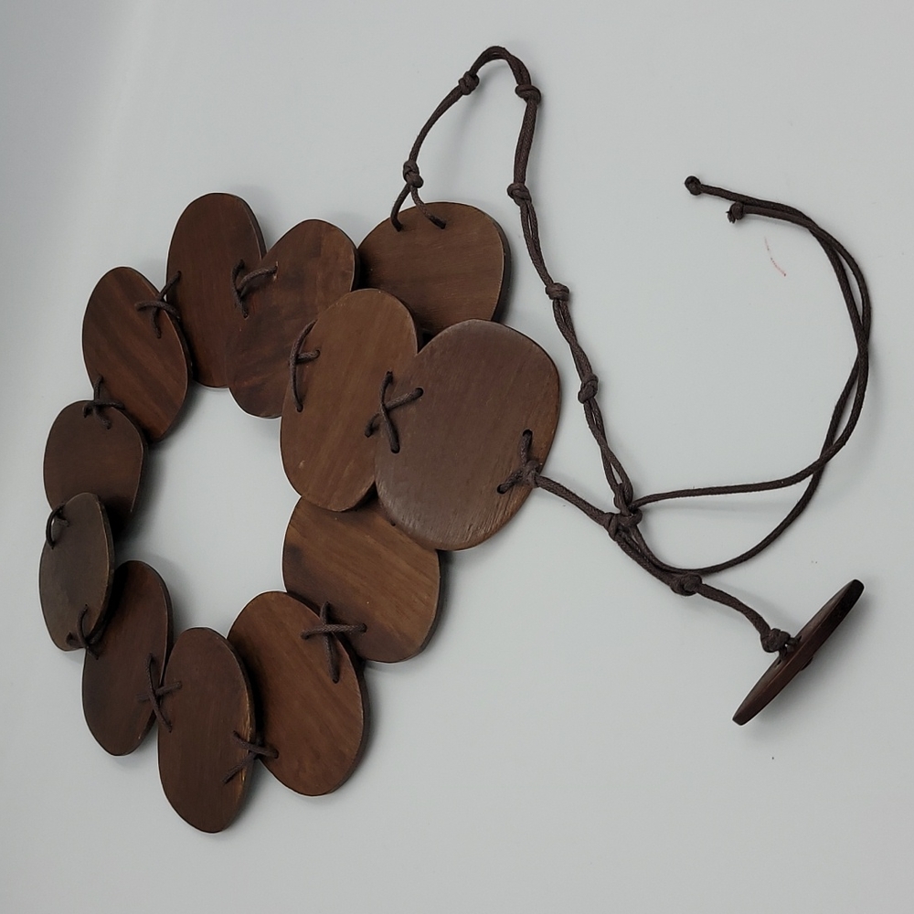 Wood and leather belt statement boho adjustable Sz S -M
